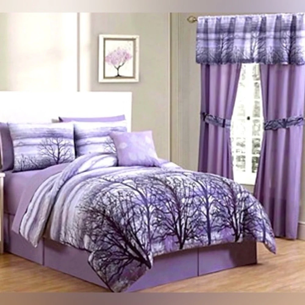 Alcove 8-Piece BED N A BAG Full Sz w/ Tree Design. Purple & Gray. BRAND NEW